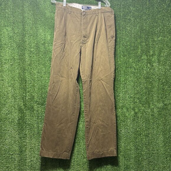 Vintage Polo Ralph Lauren Brown Hammond Pant 100% Cotton Cuffed Men’s W36 L32 - Picture 1 of 6